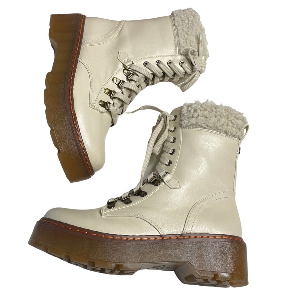 CIRCUS SAM EDELMAN Ivory Shearling Combat Boots Gum Sole Platform NEW in BOX 9M